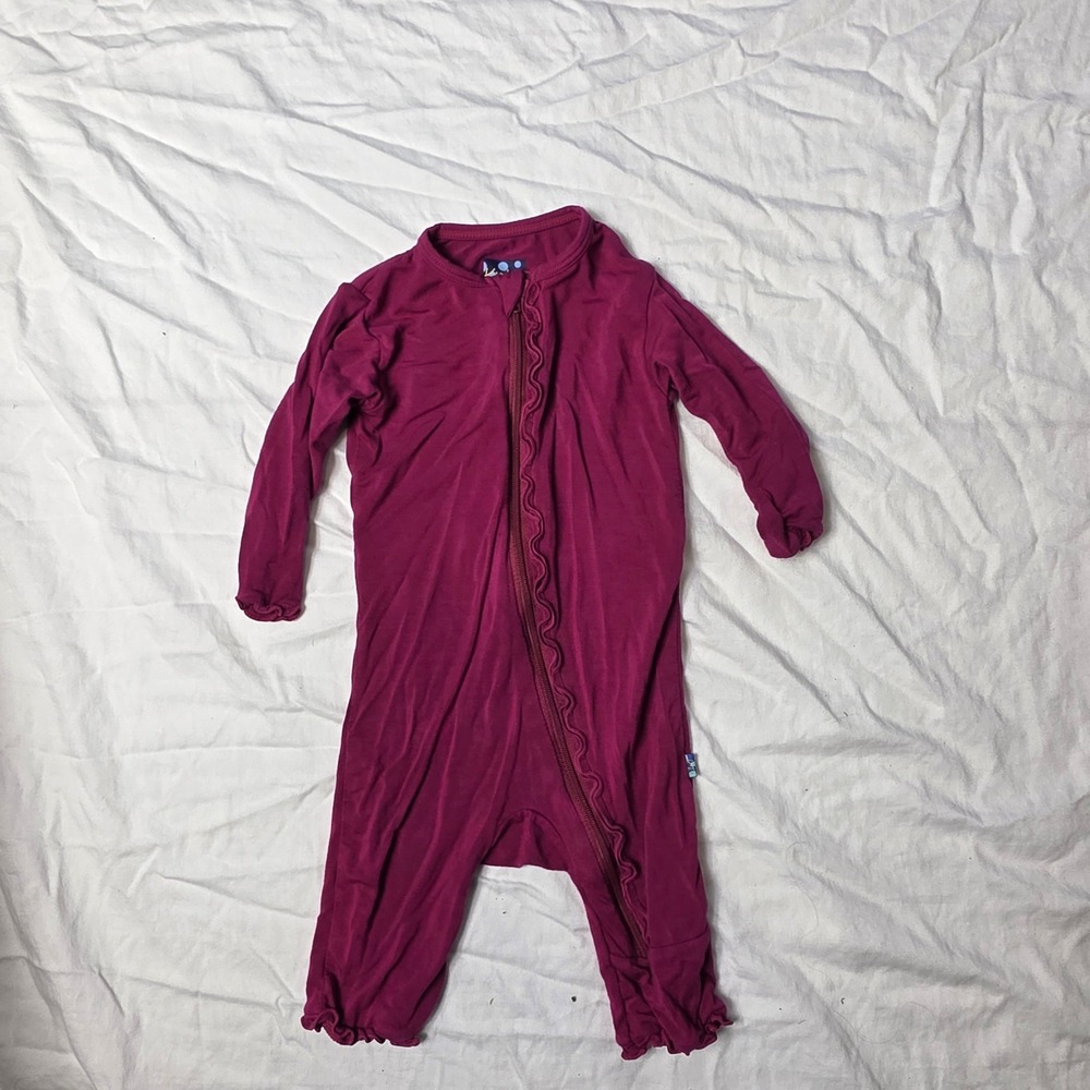 KicKee Pants girl's Newborn Ruffle Zip Romper Purple Drop seat